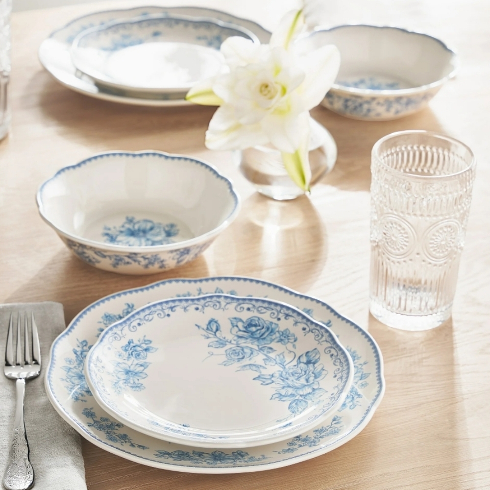 ❤️ 12 PIECE New Pioneer Woman Agatha Blue Floral 12-Piece Dinnerware Set